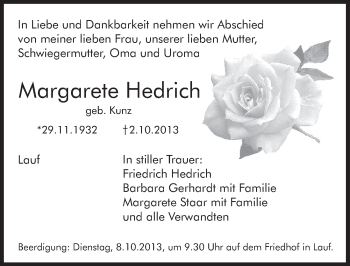 Traueranzeige von Margarete Hedrich von Pegnitz-Zeitung